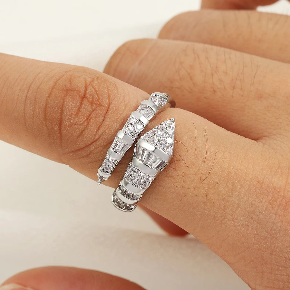 ZAKOL Hot Sale Snake Bone Zircon Open Rings for Women Niche Design Shiny Cubic Zirconia Couple Luxury Jewelry Gifts