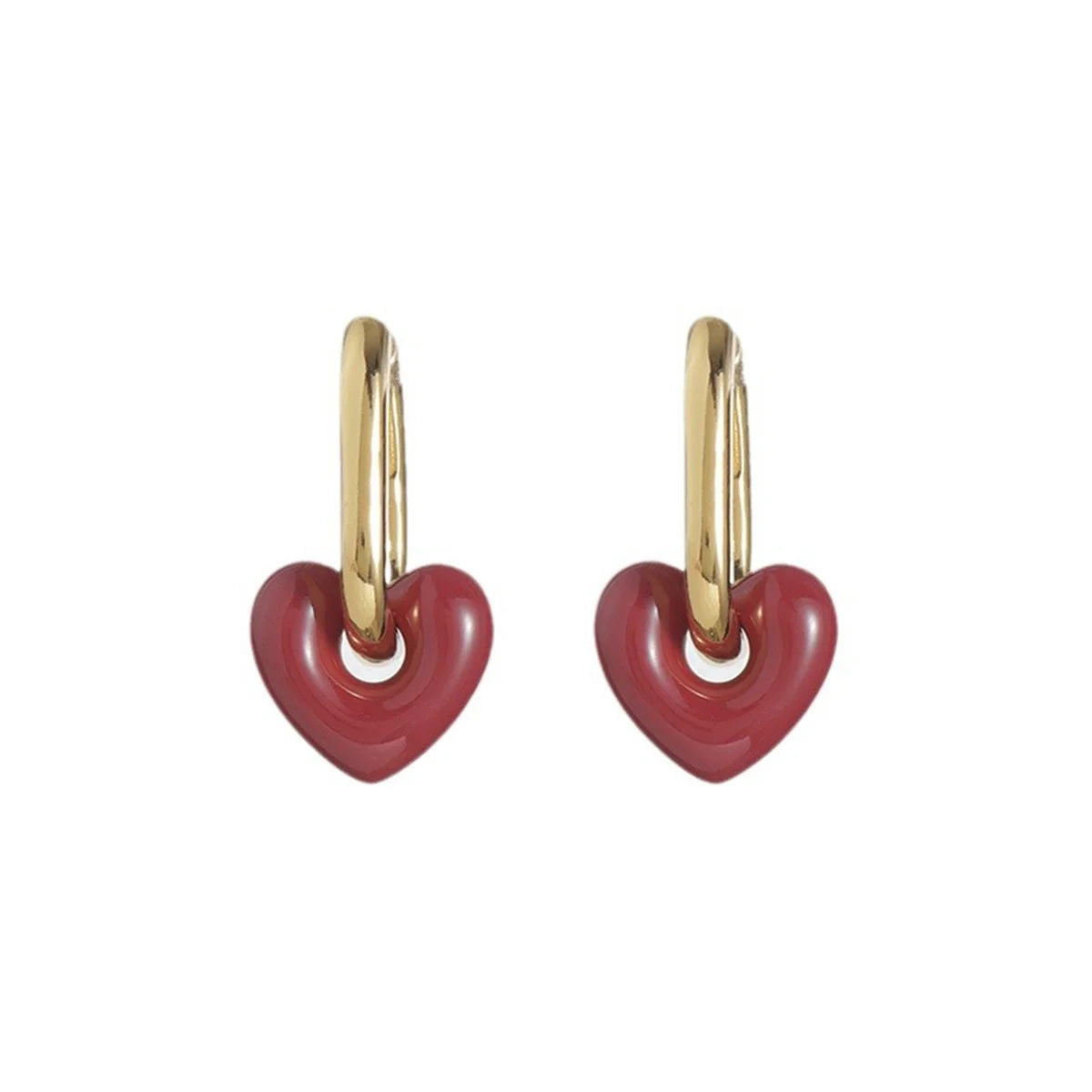 Vintage Trendy Red Enamel Geometric Round Heart Stud Earrings For Women Light Luxury Imitation Pearl Square Oval Earring Jewelry