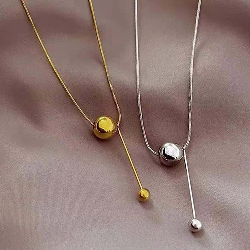 Yerik Fashion Simple Ball Pendant Necklace for Women Metal Beads Minimalist Personality Jewelry Snake Bone Chain Jewelry Gifts