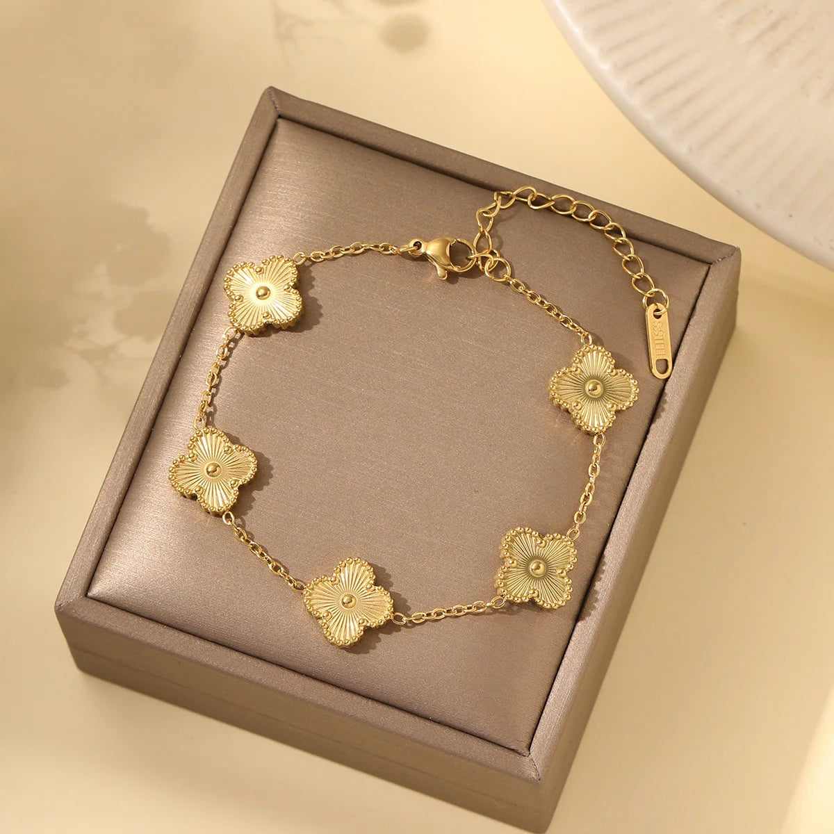 New Fashion Clover Bracelet Women Girls Gold Silver Stainless Steel Five Leaf Flower Dainty Luxury Lucky Link Bracelets Jewelry