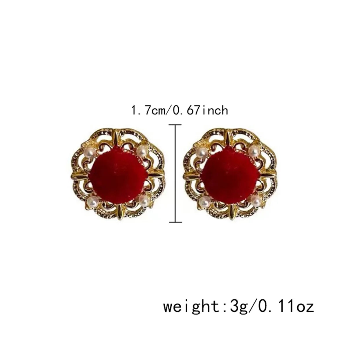 Vintage Trendy Red Enamel Geometric Round Heart Stud Earrings For Women Light Luxury Imitation Pearl Square Oval Earring Jewelry