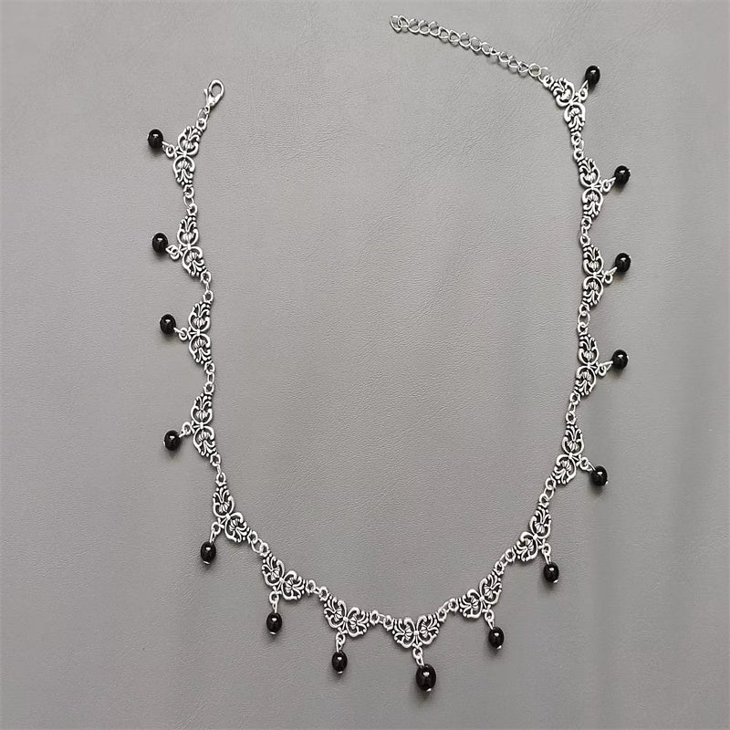 Black onyx necklace, gemstone, black, goth, gothic, victorian, witchy, wicca, pagan, medieval