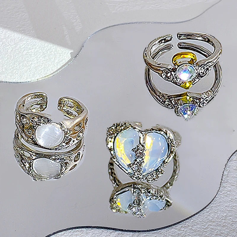 17KM 3Pcs Y2K Kpop Rings Set Crystal Oil Drip Rings for Women Geometric Resin Gold Color Ring Accessories Fashion Jewelry 2022