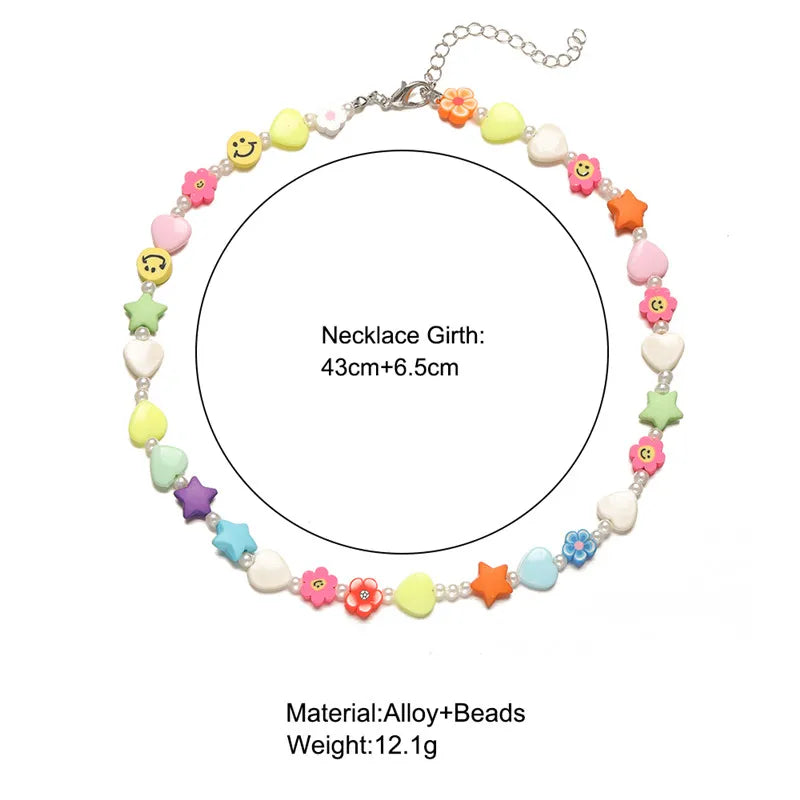 Y2K Flowers Charms Pearl Choker Necklace For Women Boho Colorful Beaded Clavicle Chain Short Necklaces Jewelry Gift 2024