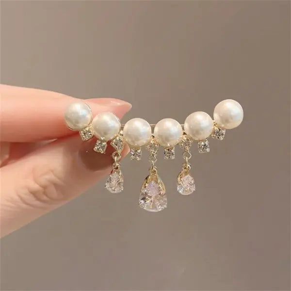 Rinhoo Fashion Imitation Pearl Zircon Tassel Safety Pins For Women Simple Snowflake Flower Brooch Bouquet Clothes Badges Jewelry