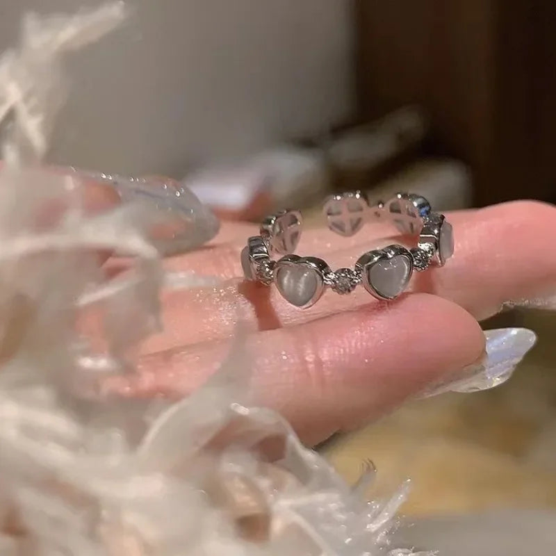 Trendy Y2K Crystal Heart Rings for Women Girls Irregular Adjustable Ring Punk Vintage Rings Set Fashion Party Jewelry Gifts