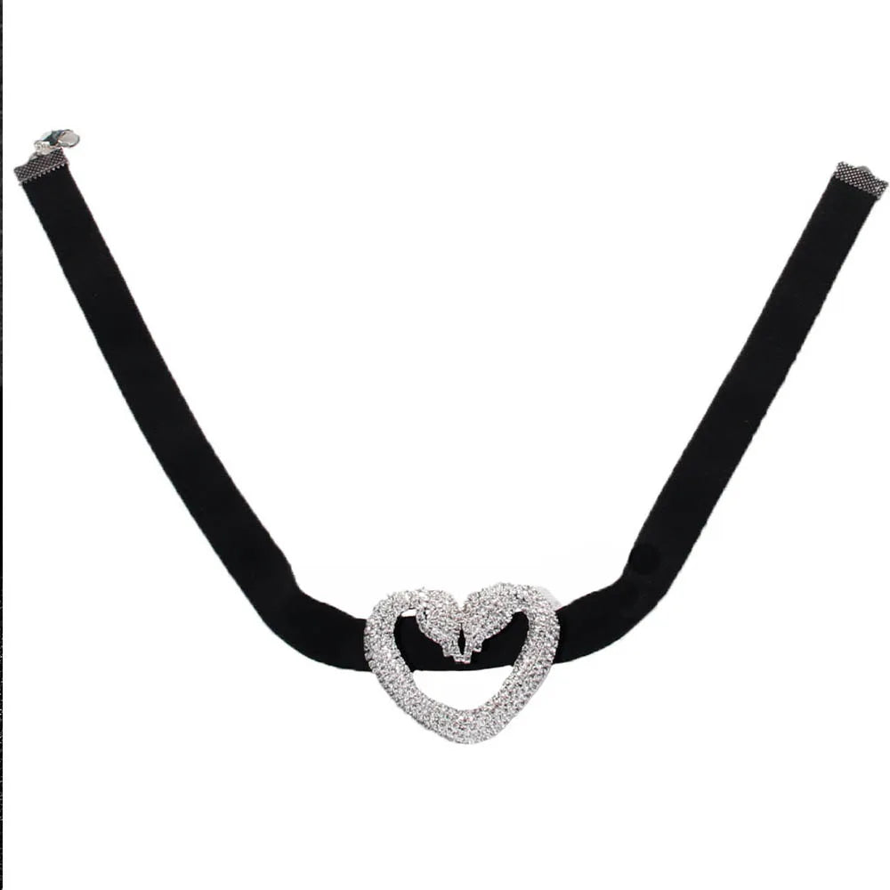 Fashion Y2k Heart Choker Necklace Elastic Rope for Girl Party Gift Romantic Valentine's Day Gift Rhinestone Collar Jewelry Women