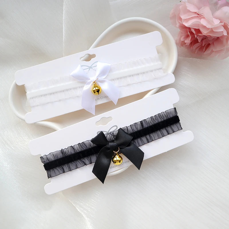 Fashion Choker Necklace For Women Sexy Black White Lace Stretch Strip Pendant Short Clavicle Gothic Necklace Aesthetic Jewelry