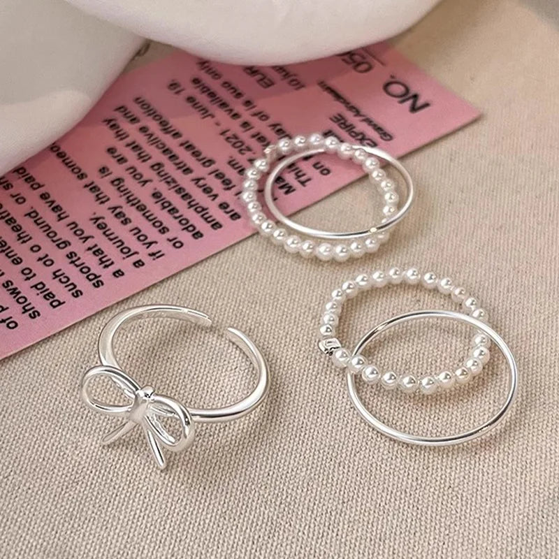 Y2K Sweet Bow Knot Zircon Ring Women Handmade Irregular Design Rings Girls Bow Openning Finger Ring Fashion Jewelry Friend Gifts