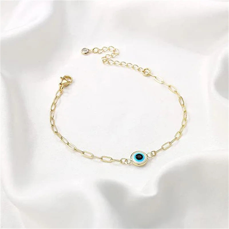 Fashion Turkish Evil Eye Gold Color Bracelet For Women Men Handmade Zircon Waist Chains Set Good Luck Party Jewelry Trendy Gift