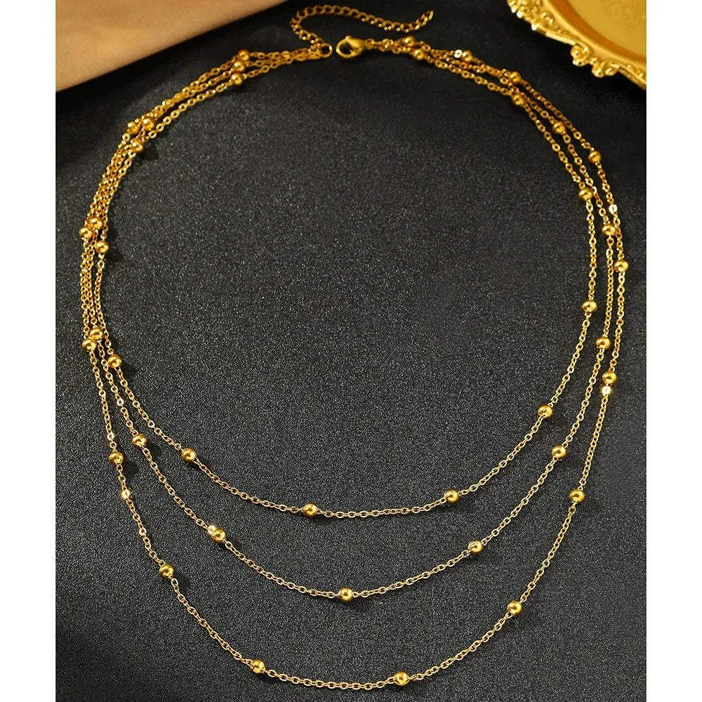 Stainless Steel Necklace New High-end Atmosphere Delicate Beads Multi-Layers Chain Bone Necklace For Women Jewelry Party Gifts