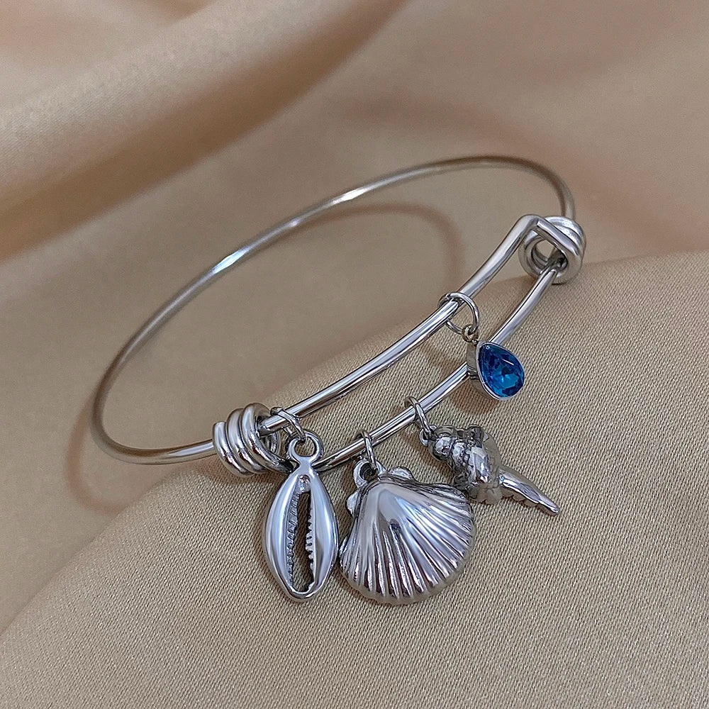 Greatera Gold Color Conch Shell Charm Stainless Steel Adjustable Bracelets Bangles for Women Ocean Animal Bracelet Beach Jewelry