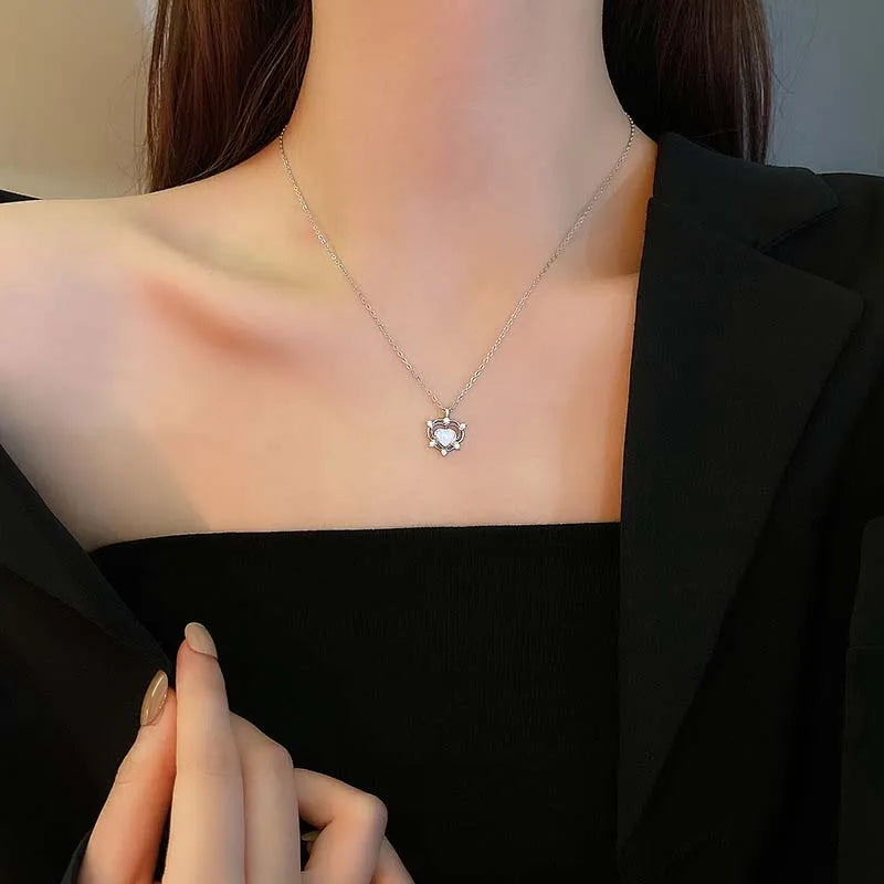 Y2K Shiny Star Necklace for Women Girls Silver Color Crystal Pendant Clavicle Chain Necklace Set Fashion New Trendy Party