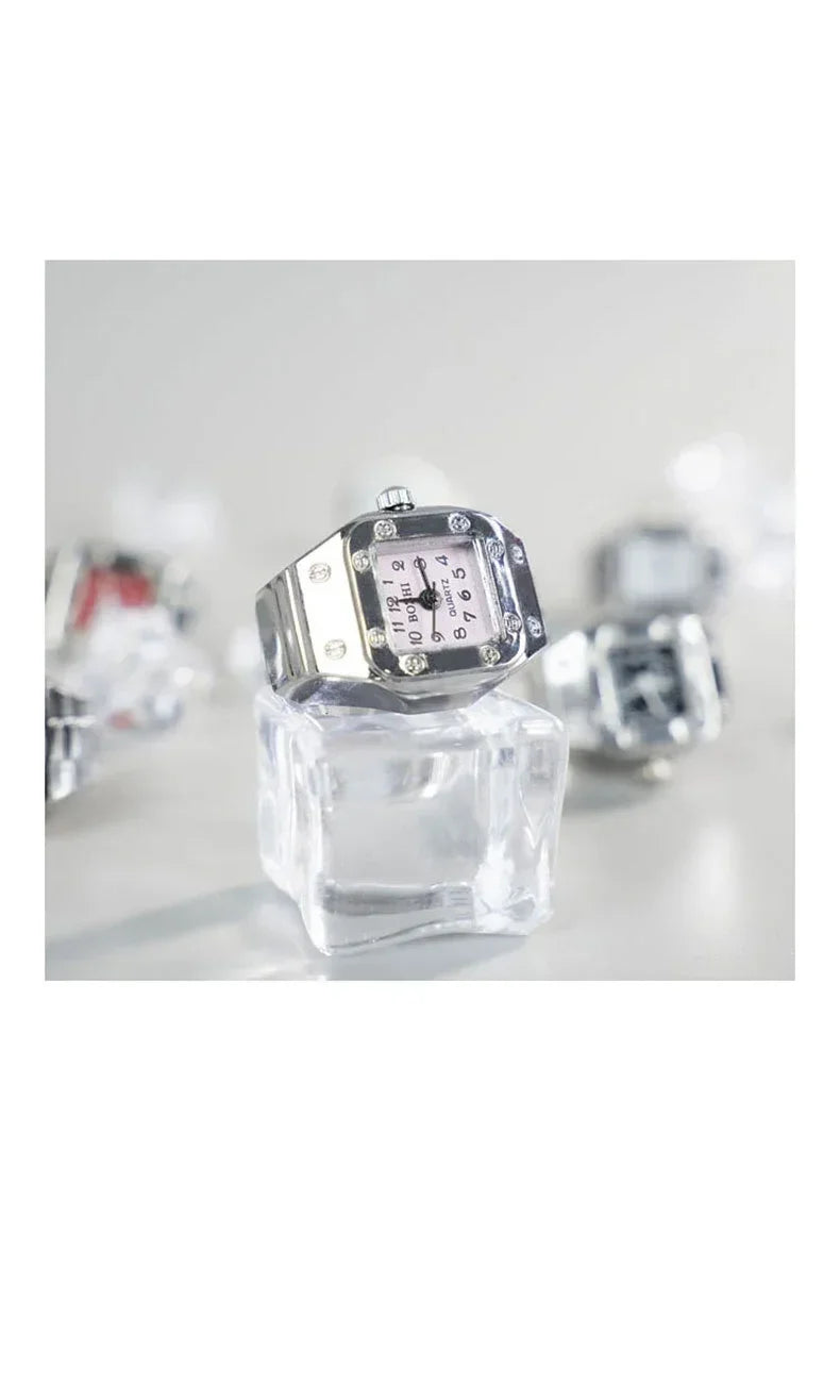 Y2K Punk Quartz Watch Rings for Couple Women Man Hip Hop Mini Elastic Stretchy Watch Finger Ring Retro Fashion Jewelry Gift