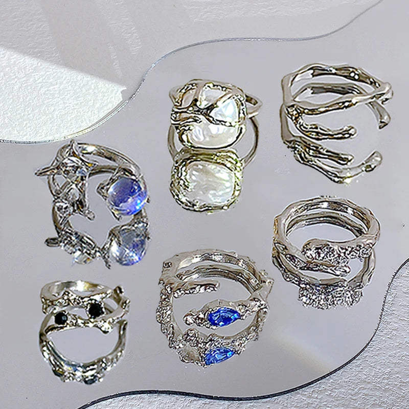 17KM 3Pcs Y2K Kpop Rings Set Crystal Oil Drip Rings for Women Geometric Resin Gold Color Ring Accessories Fashion Jewelry 2022