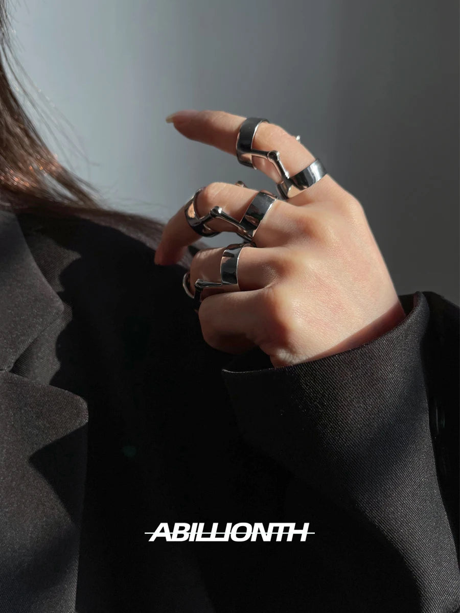 Punk Y2K Simple Vintage Geometric Bendable Metal Two Tone Ring Women Girls Party Jewelry Gift