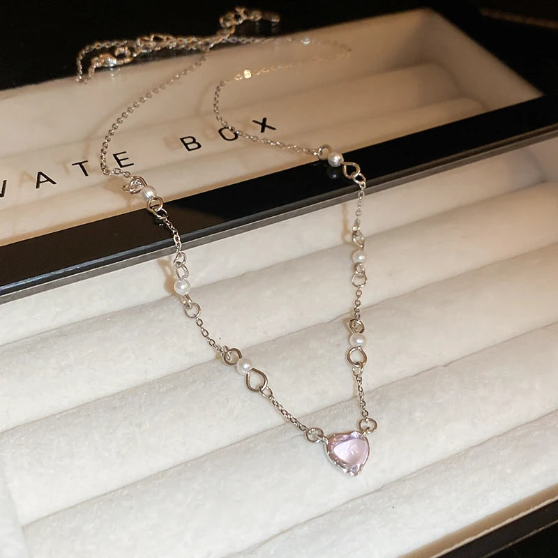 Y2k Heart Star Pendant Necklace Women's Fashion Cool Silver Color Chain Necklace Rhinestone Clavicle Chain Daily Jewlery Gifts