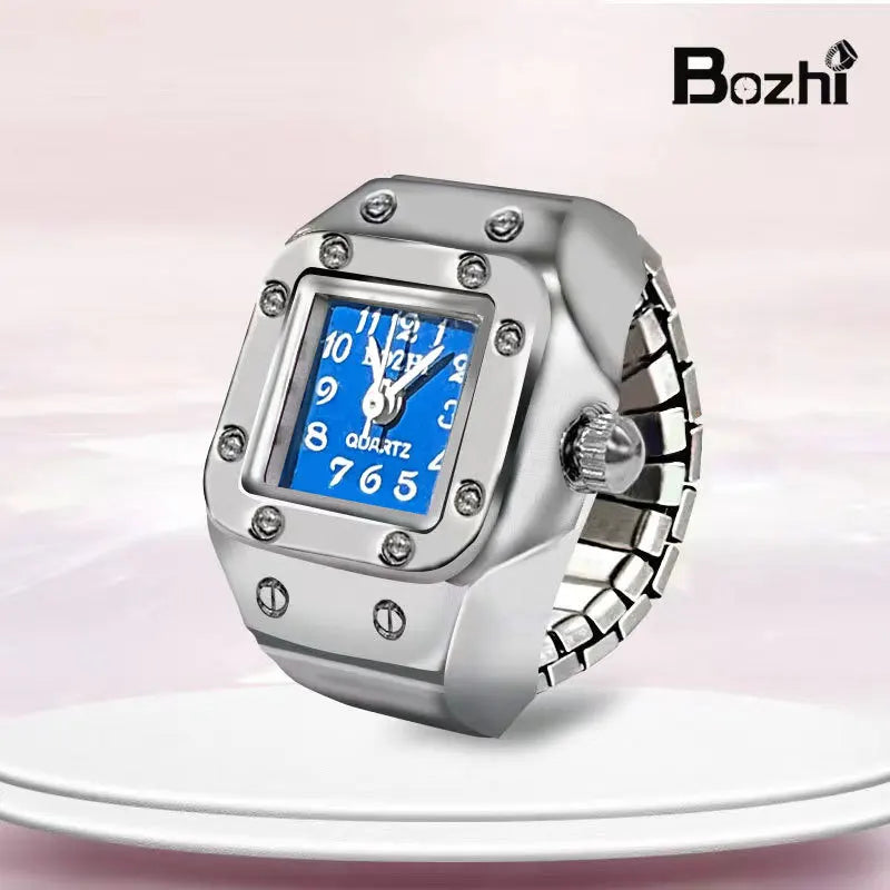 Y2K Punk Quartz Watch Rings for Couple Women Man Hip Hop Mini Elastic Stretchy Watch Finger Ring Retro Fashion Jewelry Gift