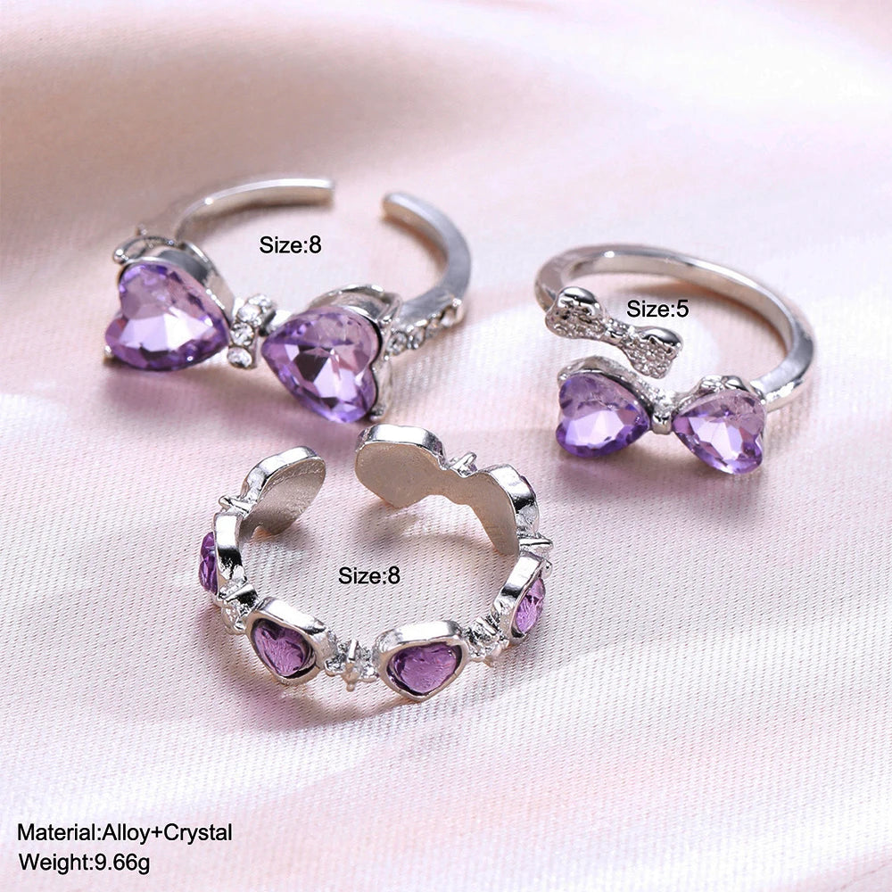 New Y2K Pink Crystal Irregular Heart Rings for Women Fashion Zircon Opening Finger Ring Sweet Girls Kpop Party Jewelry Gifts