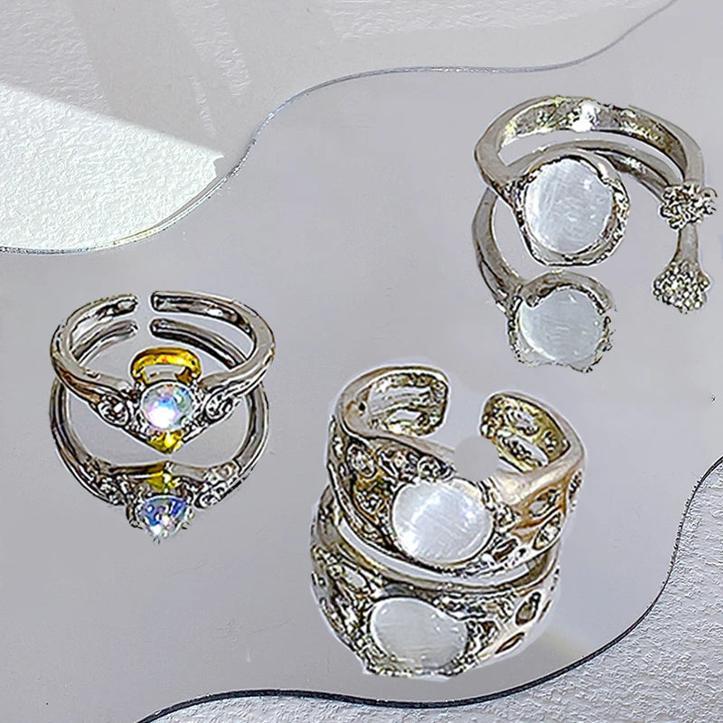 17KM 3Pcs Y2K Kpop Rings Set Crystal Oil Drip Rings for Women Geometric Resin Gold Color Ring Accessories Fashion Jewelry 2022