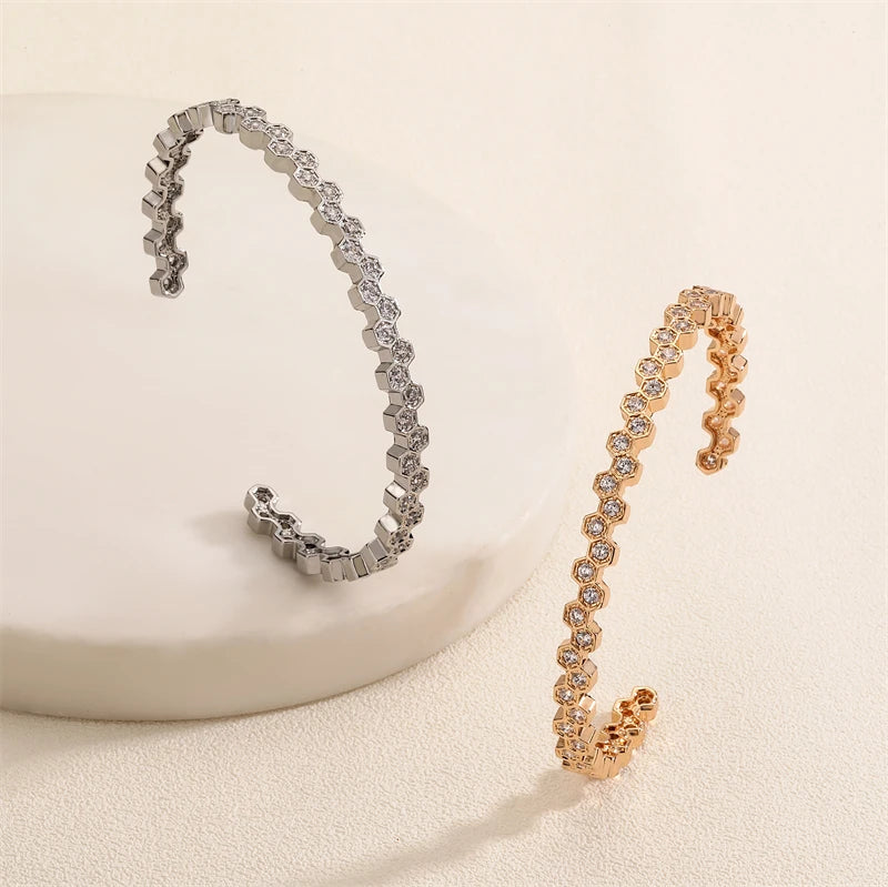 UILZ 316L Stainles Steel Open Hexagon Bracelet For Women High-quality Exquisite Zircon Inlay Simple Not Fading Bracelet Jewelry