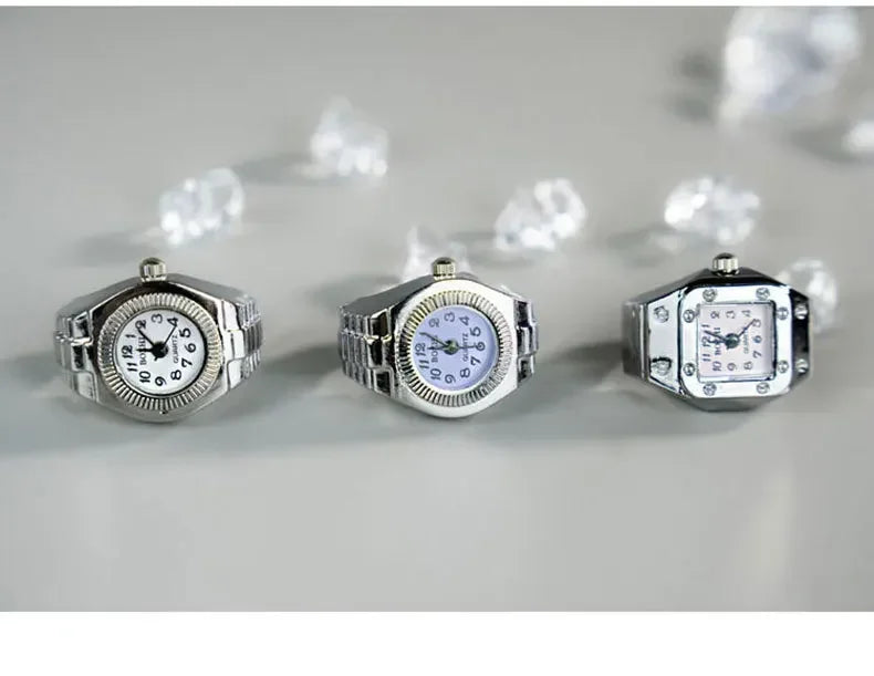 Y2K Punk Quartz Watch Rings for Couple Women Man Hip Hop Mini Elastic Stretchy Watch Finger Ring Retro Fashion Jewelry Gift