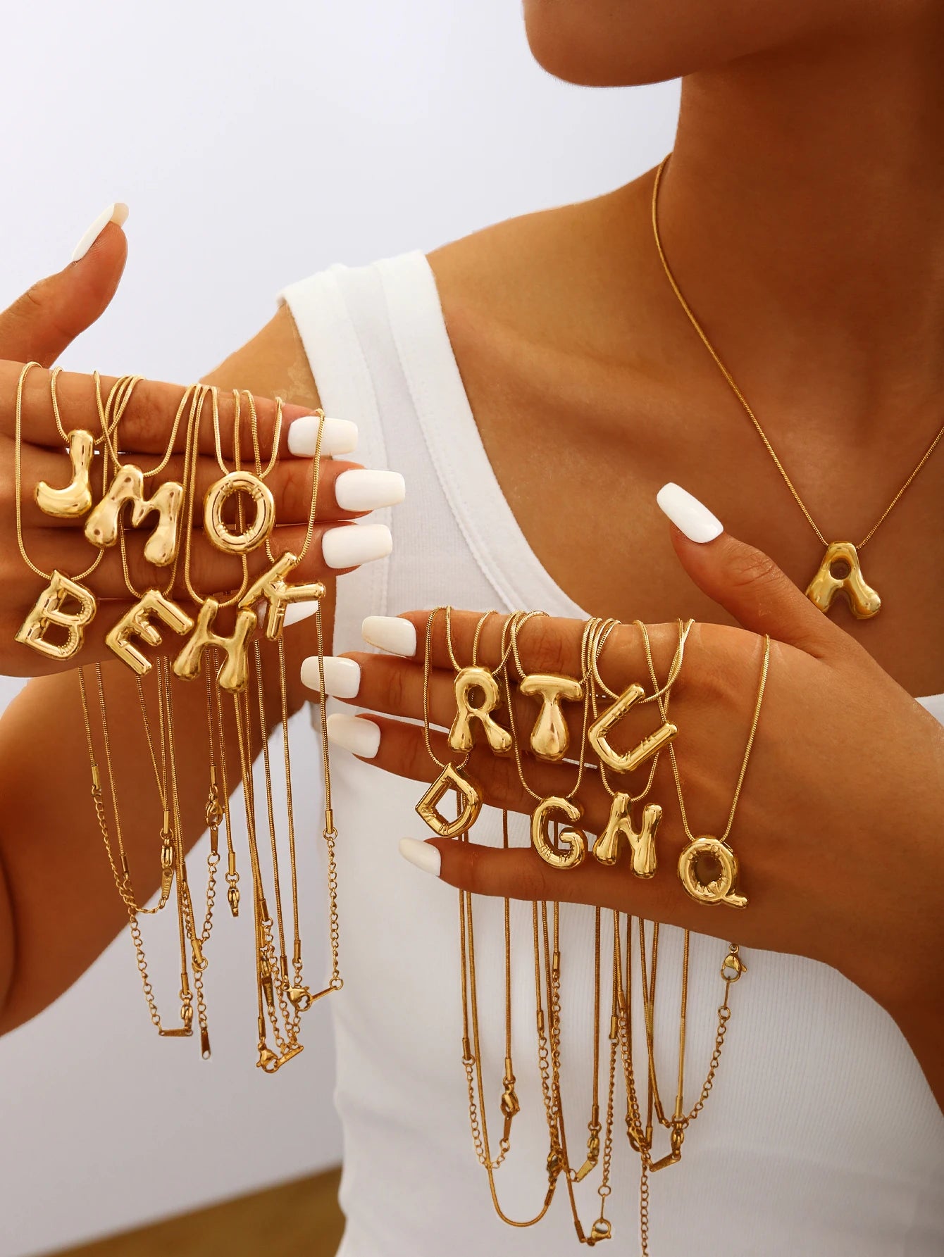 Korean Fashion Personality Cute Y2K Stainless Steel Plated 18K Gold, Q Version Of The Letter Pendant Necklace For Men And Women