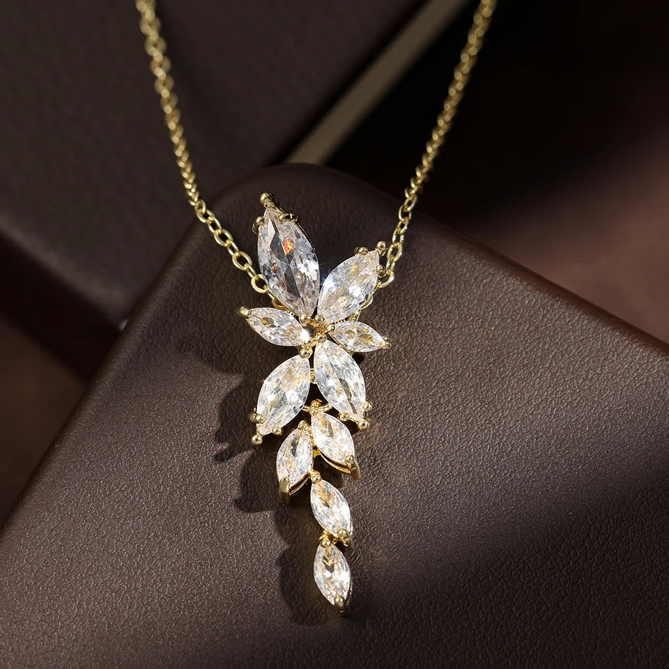 ZAKOL Fashion Leaf Zircon Wedding Earrings for Women White Gold Color Marquise Crystal Bridal Earring Party Jewelry Gift