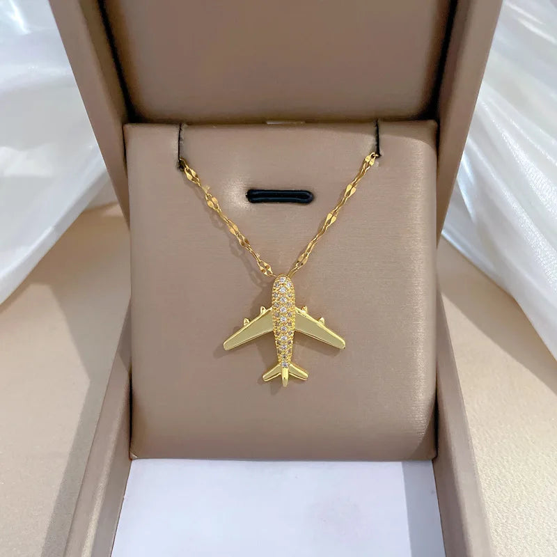 Charming Airplane Necklace with Micro-inlaid Zircon, Elevate Your Look with Glamor