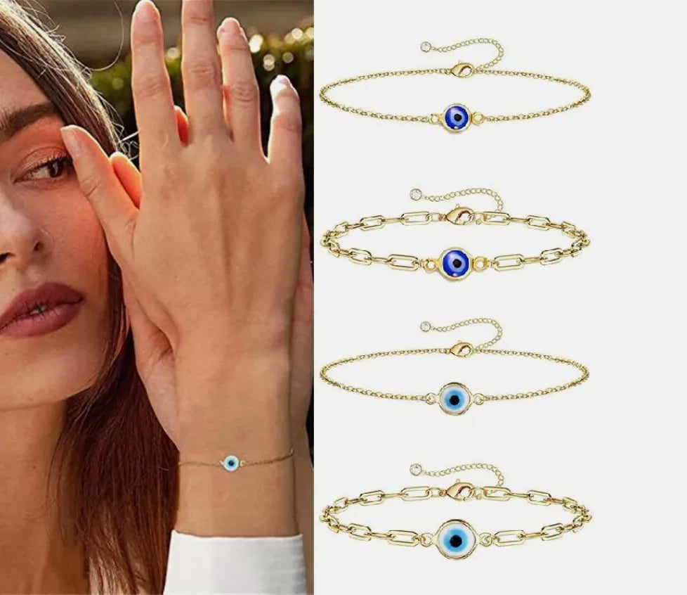 Fashion Turkish Evil Eye Gold Color Bracelet For Women Men Handmade Zircon Waist Chains Set Good Luck Party Jewelry Trendy Gift