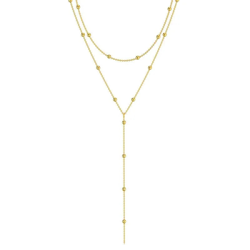 Gold Plated Lariat Necklace for Women, Double Laryered Long Chain Drop Pendant Choker Necklaces Fashion Gifts