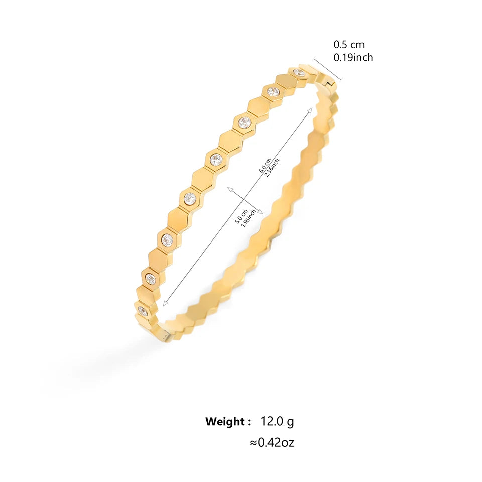 UILZ 316L Stainles Steel Open Hexagon Bracelet For Women High-quality Exquisite Zircon Inlay Simple Not Fading Bracelet Jewelry