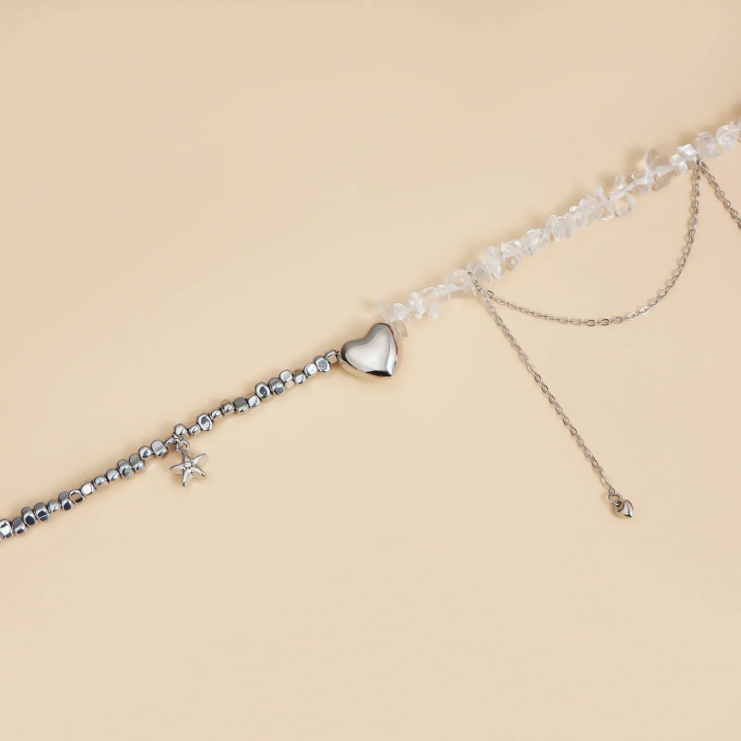 Y2K Irregular Stone Necklace For Women Beads Chain Heart Pendant Elegant Tassels Fashion Women's Jewelry Gift