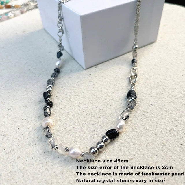 kshmir Natural stone blue crystal necklace baroque natural freshwater pearl niche design feeling fresh clavicle chain women