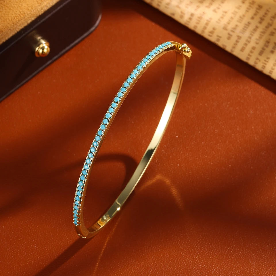 ZAKOL Brand New Blue Turquoise Micro-intact Zircon Bracelet Bangle for Women Shiny CZ Tennis Bracelet Delicate Jewelry Gift