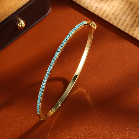 ZAKOL Brand New Blue Turquoise Micro-intact Zircon Bracelet Bangle for Women Shiny CZ Tennis Bracelet Delicate Jewelry Gift