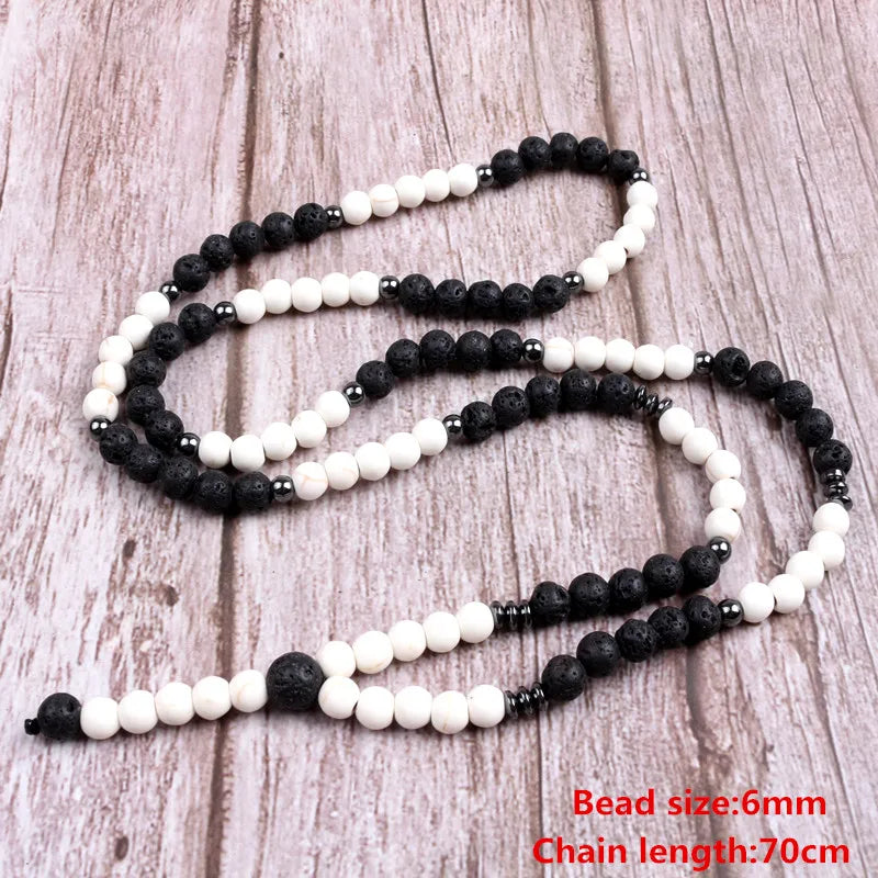 Natural Stone Beaded Necklace For Men Women Long Pendants Necklace Handmade Jewelry