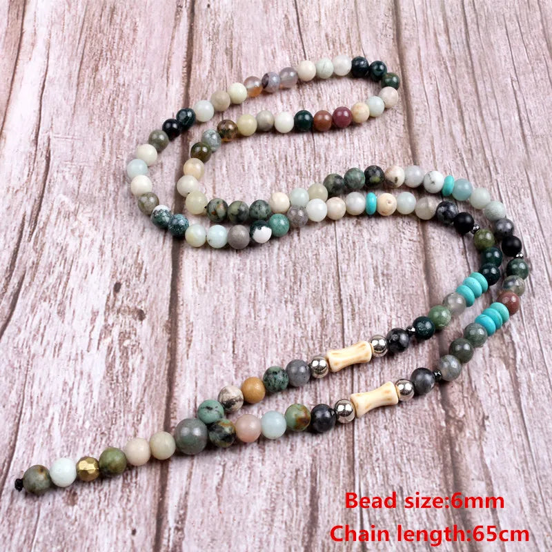 Natural Stone Beaded Necklace For Men Women Long Pendants Necklace Handmade Jewelry