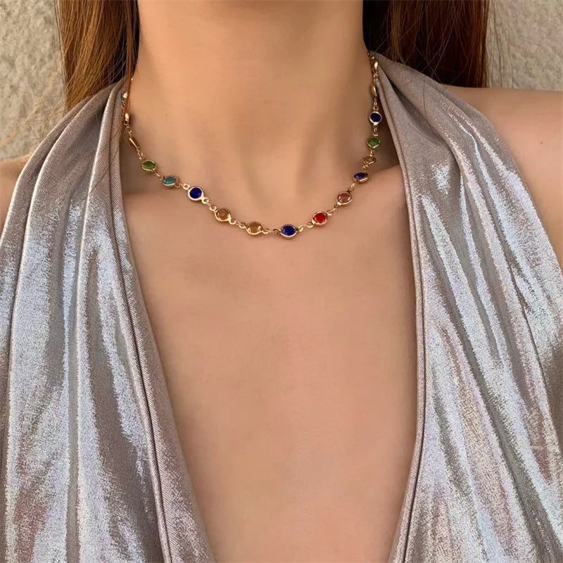 New Luxury Colourful Crystal Zircon Necklace For Women Shiny Rhinestone Long Tassel Choker Bohemian Statement Jewelry Gifts