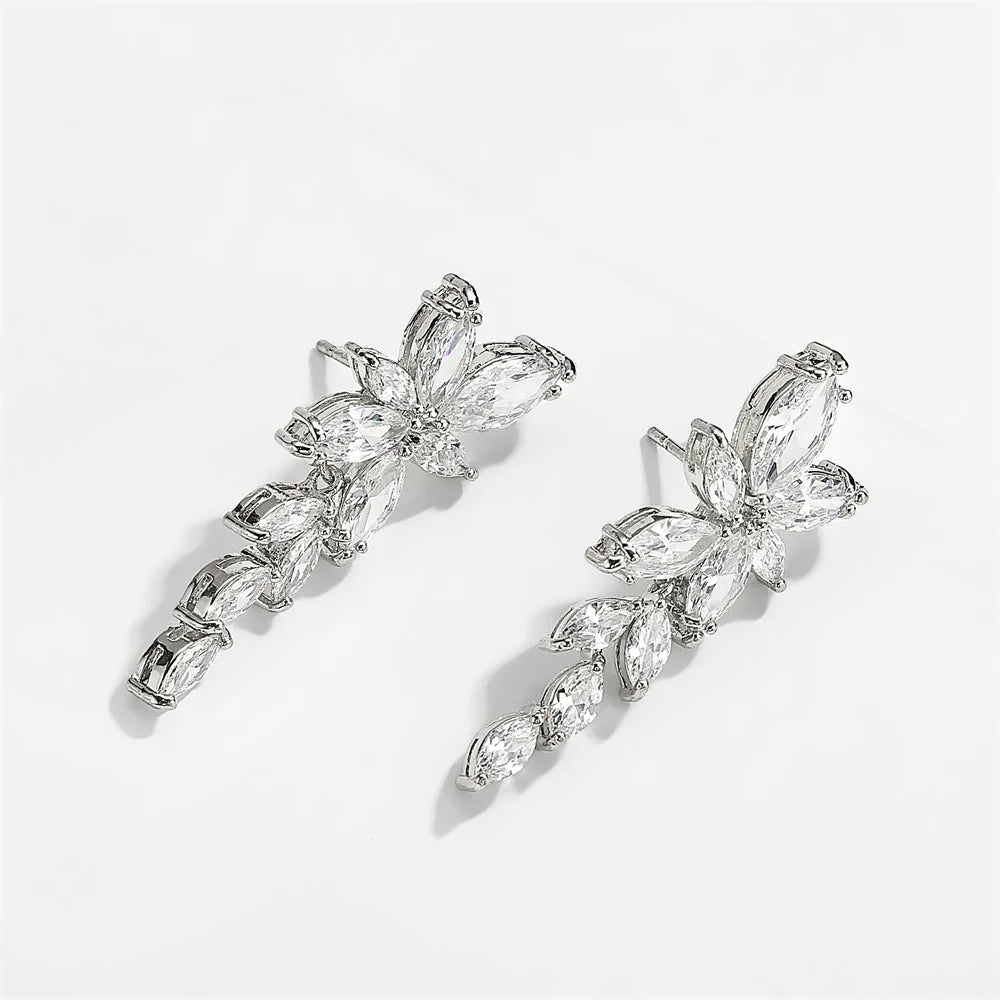 ZAKOL Fashion Leaf Zircon Wedding Earrings for Women White Gold Color Marquise Crystal Bridal Earring Party Jewelry Gift