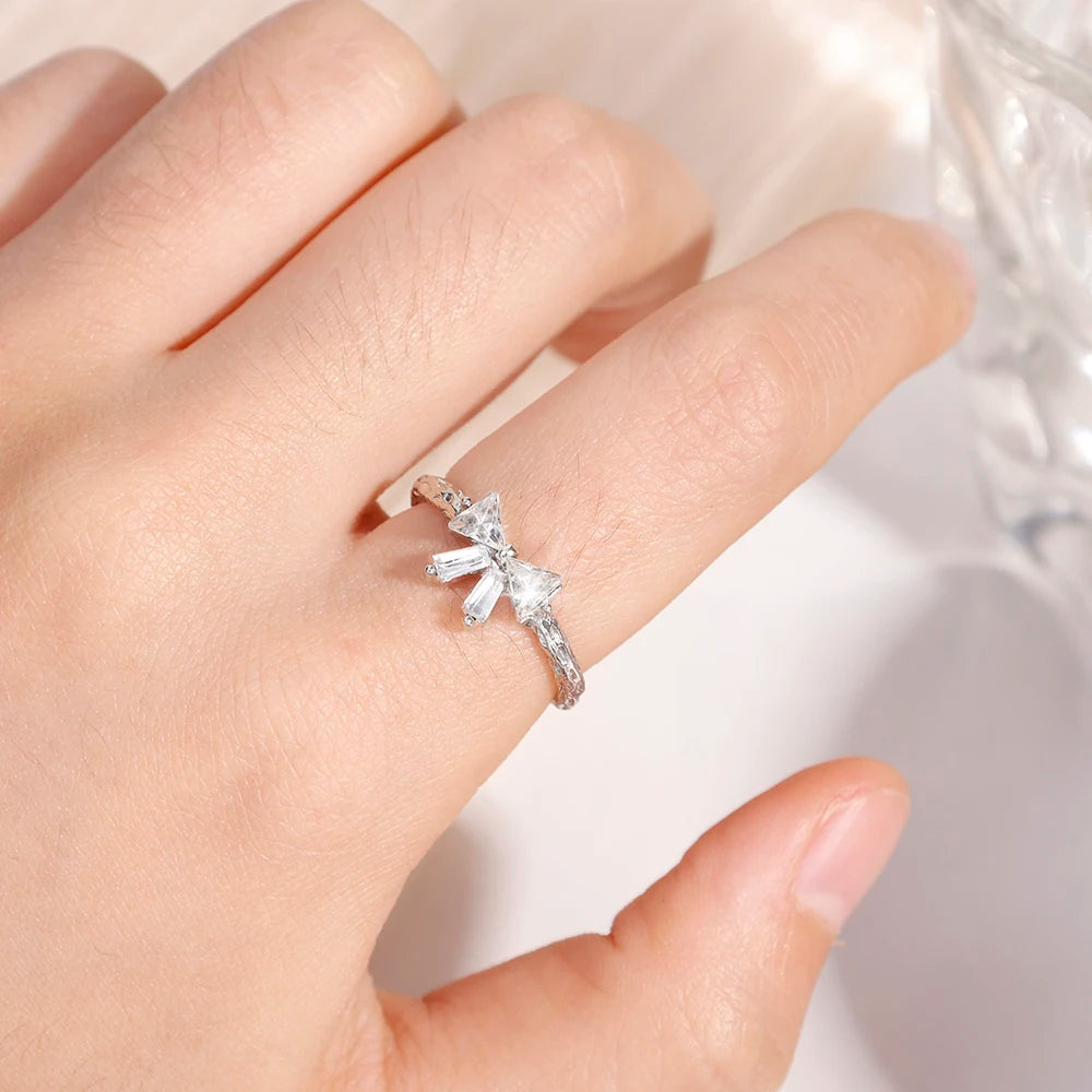 Y2K Sweet Bow Knot Zircon Ring Women Handmade Irregular Design Rings Girls Bow Openning Finger Ring Fashion Jewelry Friend Gifts