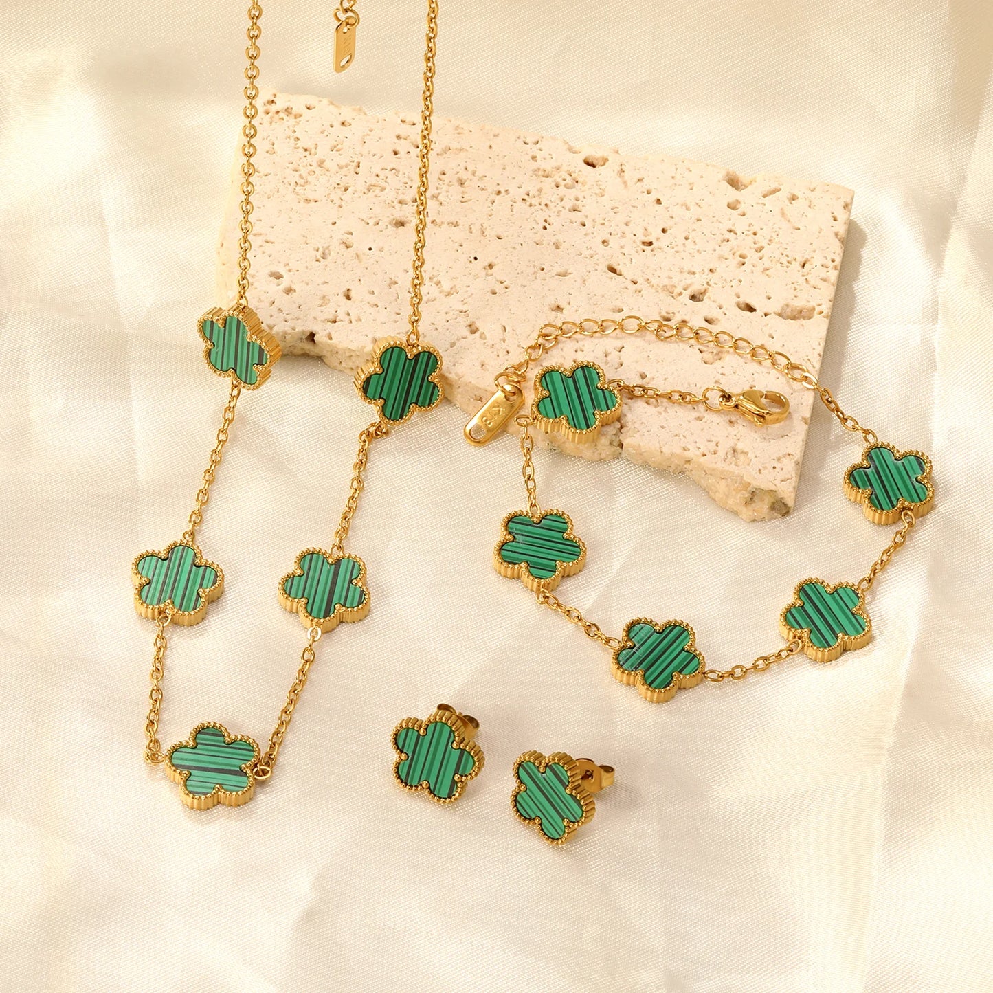 LUXUSTEEL Pendant Earnail Chain Bracelet Set Flower Shaped Stainless Steel Pendants Necklace Earring Sets Necklace Jewelry Gift