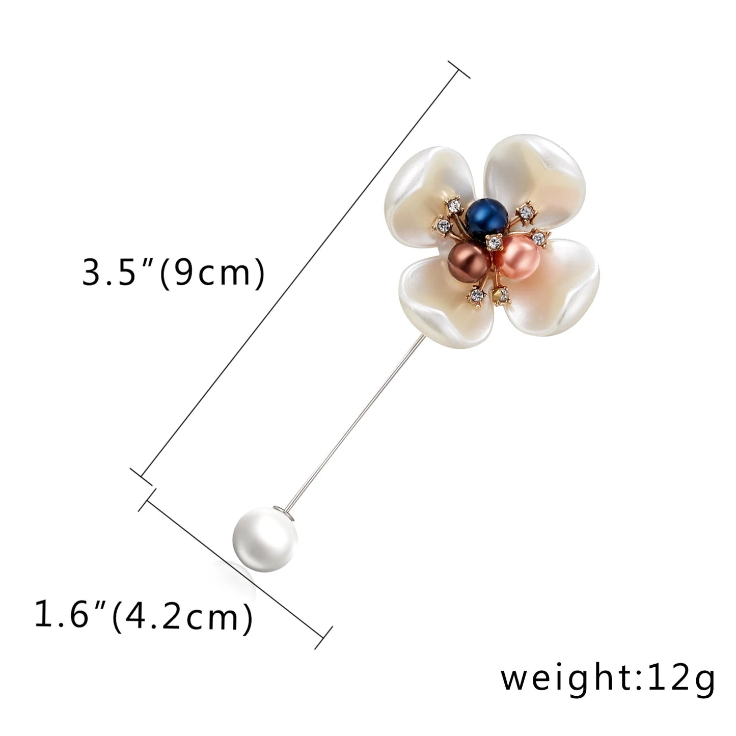 Rinhoo Imitation Pearl Shell Camellia Flower Brooch For Women White Floral Petal Bouquet Long Needle Shirt Collar Lapel Pin Gift