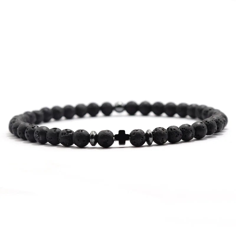 4mm Natural Stone Bracelet Men Hematite Cross Braclet Rice Bead Braslet Homme Boyfriend Gift Bracciale Uomo Joias Yoga Jewelry