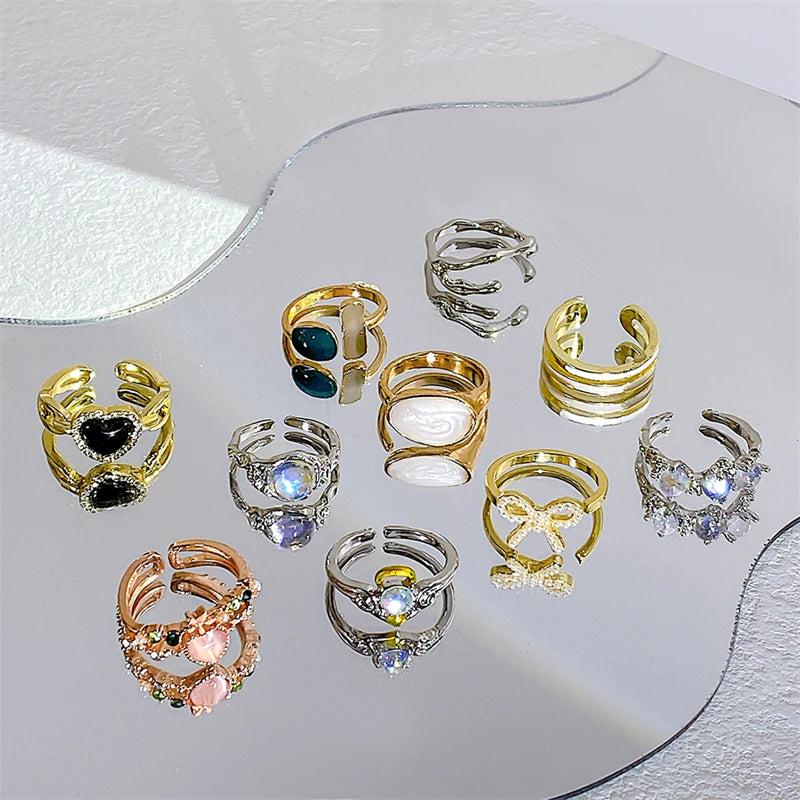 17KM 3Pcs Y2K Kpop Rings Set Crystal Oil Drip Rings for Women Geometric Resin Gold Color Ring Accessories Fashion Jewelry 2022