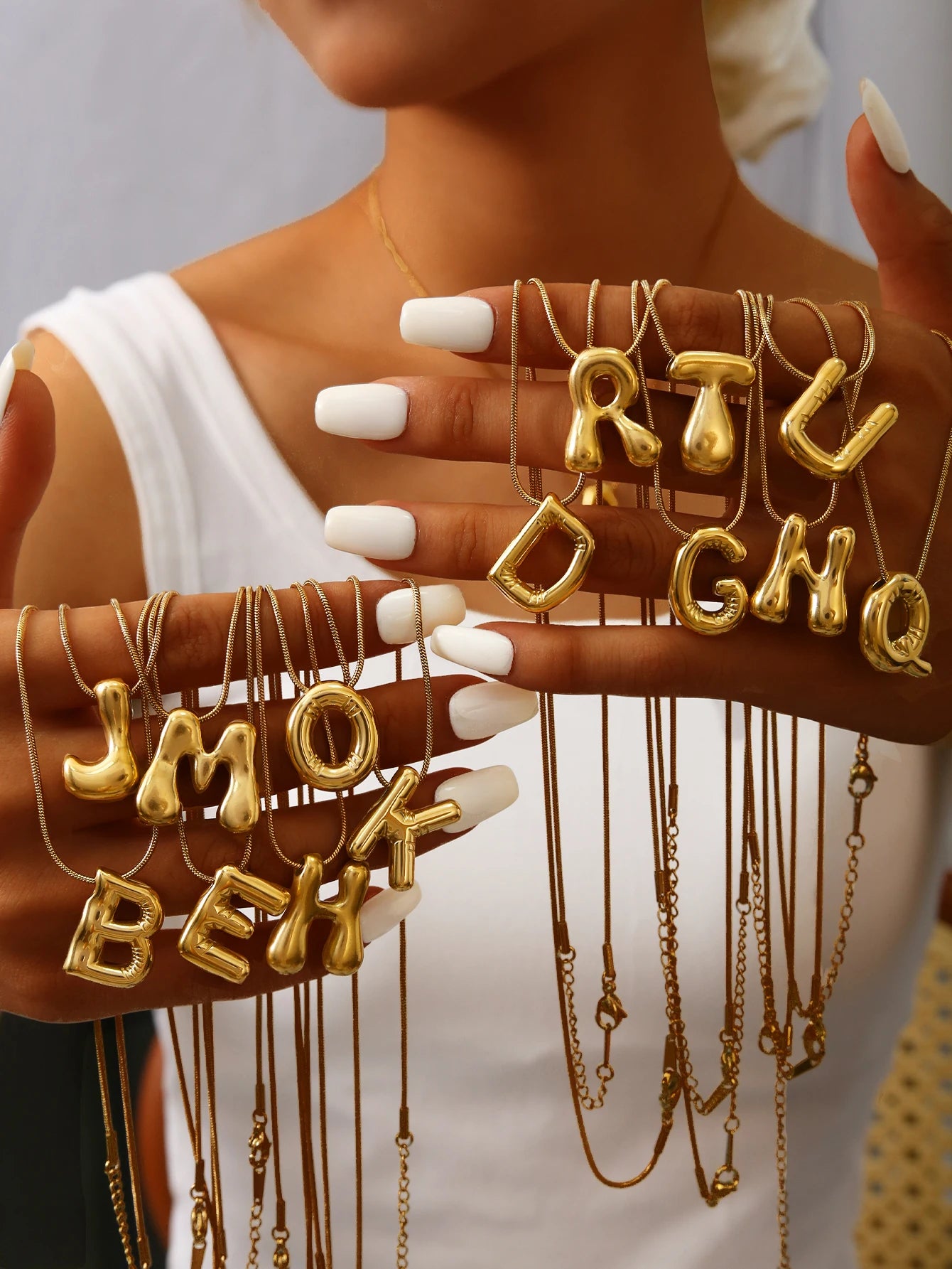 Korean Fashion Personality Cute Y2K Stainless Steel Plated 18K Gold, Q Version Of The Letter Pendant Necklace For Men And Women