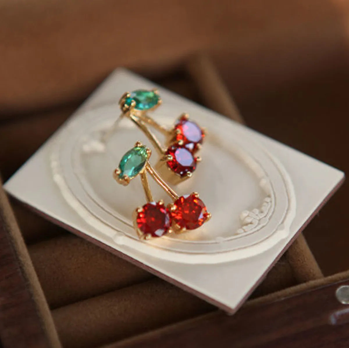 New Fashion Cute Red Zircon Cherry Stud Earrings Fashion Charm Crystal Party Birthday Holiday Gift