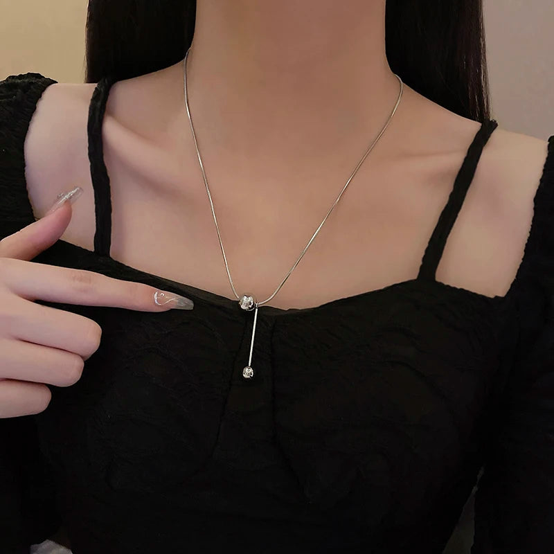 Yerik Fashion Simple Ball Pendant Necklace for Women Metal Beads Minimalist Personality Jewelry Snake Bone Chain Jewelry Gifts
