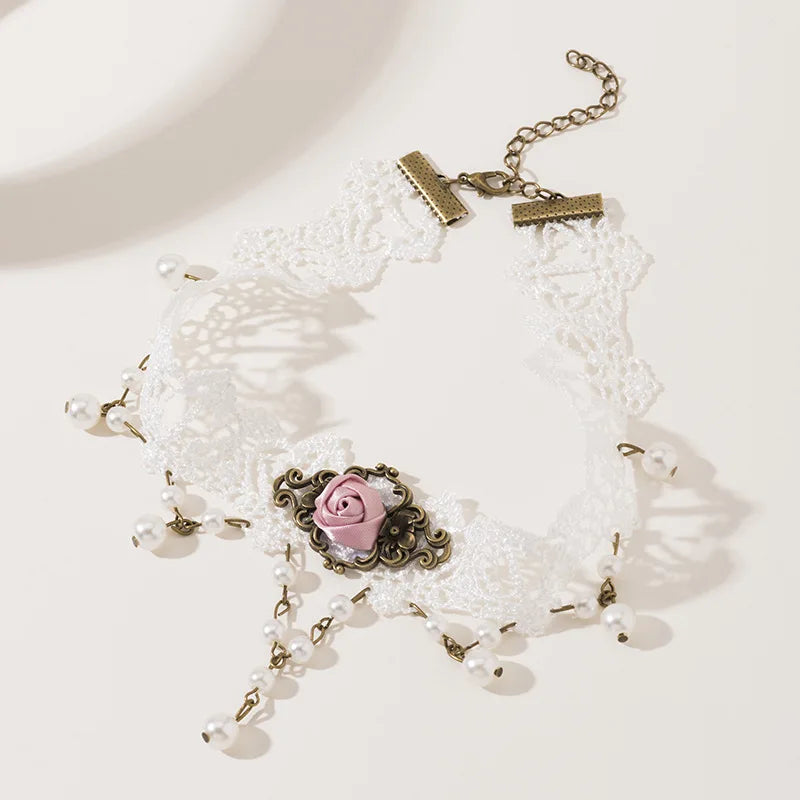 Fashion Choker Necklace For Women Sexy Black White Lace Stretch Strip Pendant Short Clavicle Gothic Necklace Aesthetic Jewelry