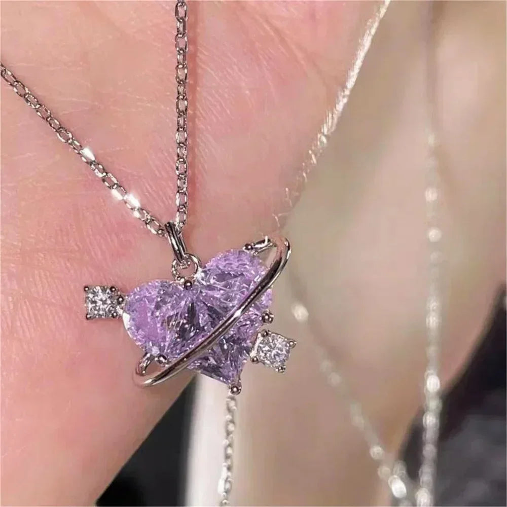 Y2k Heart Star Pendant Necklace Women's Fashion Cool Silver Color Chain Necklace Rhinestone Clavicle Chain Daily Jewlery Gifts